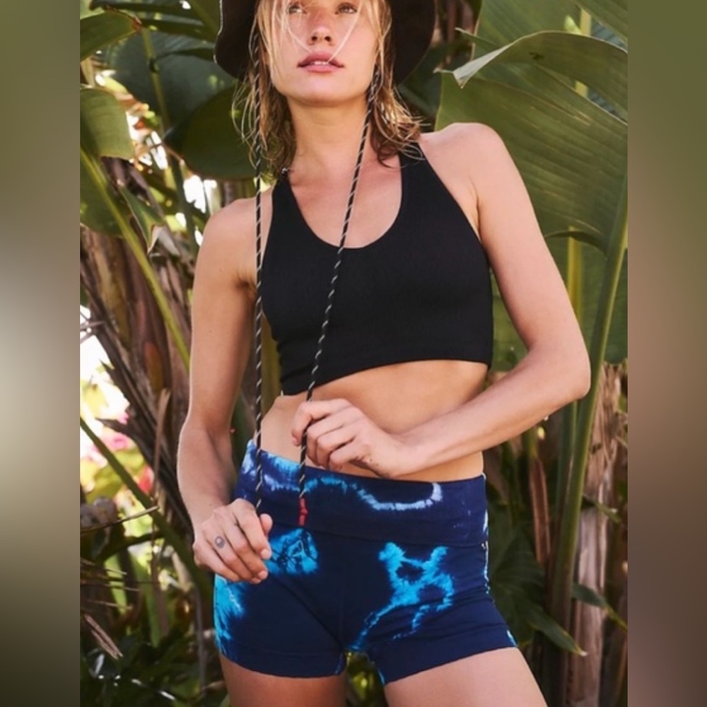 Free People Movement Good Karma Running Shorts in Blue Navy Tie Dye